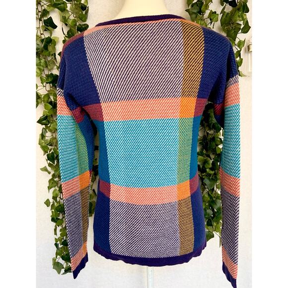 The Limited Purple Blue Orange Plaid Crew Neck Sweater Women’s size XS - Picture 10 of 12